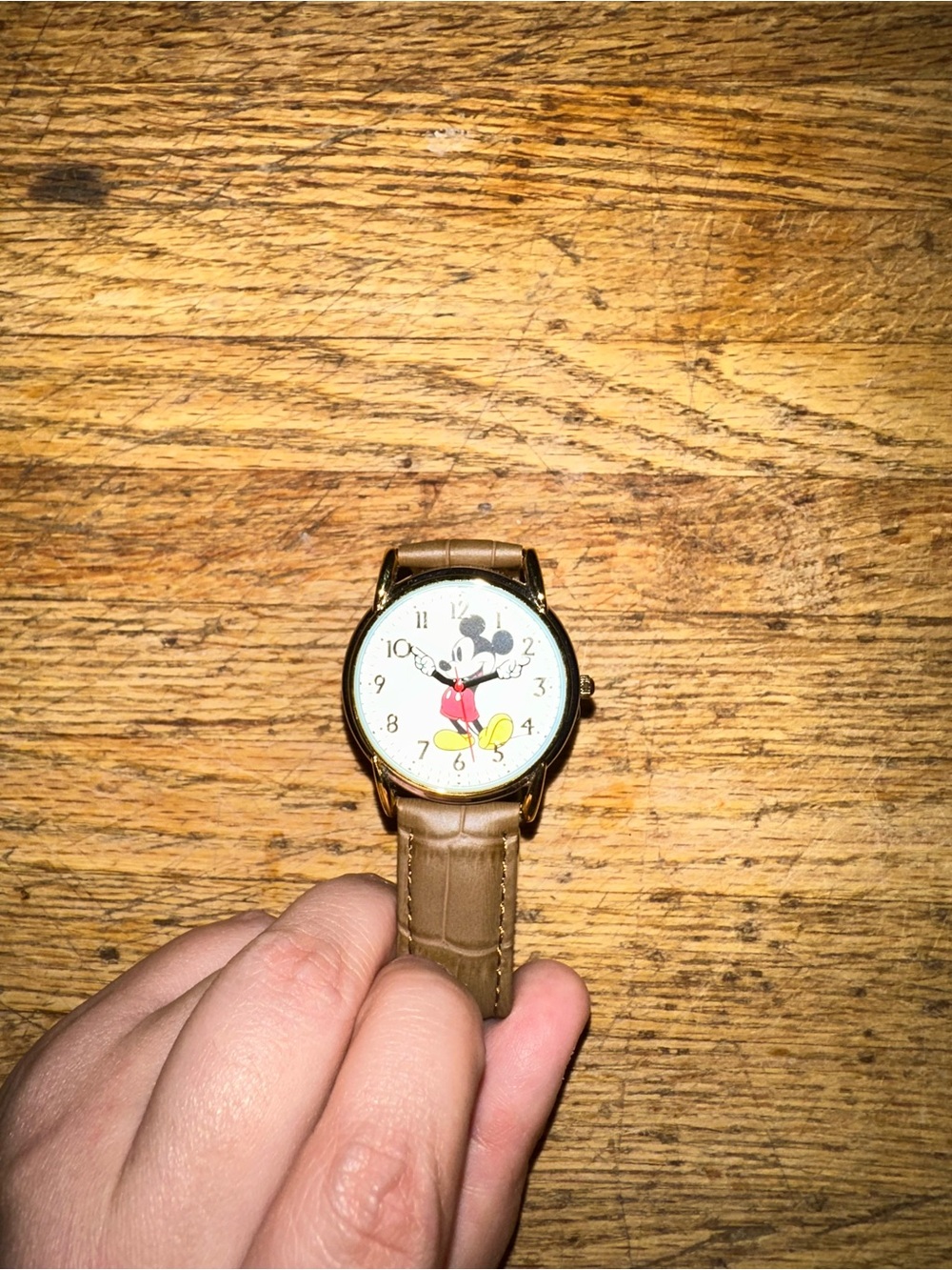 Disney Gold-Tone Mickey Mouse Watch with Brown Strap